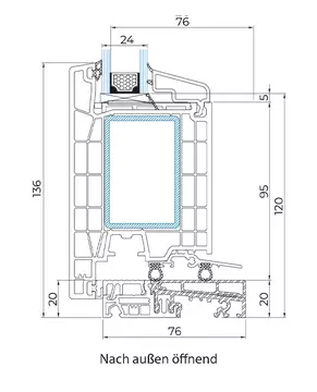 Чертеж Kömmerling 76 Puerta
