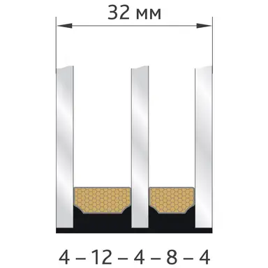 Double-chamber glass unit 32 mm