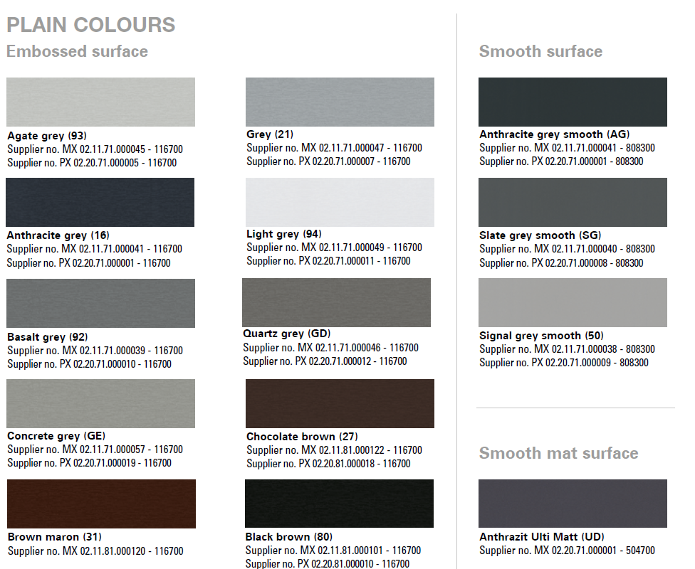 Kömmerling Xtrem 76 MD Zero RAL lamination color catalog