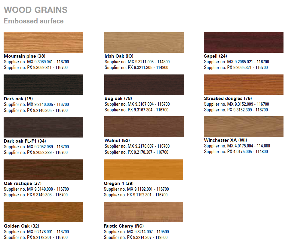 Kömmerling Xtrem 76 MD Zero wood lamination color catalog